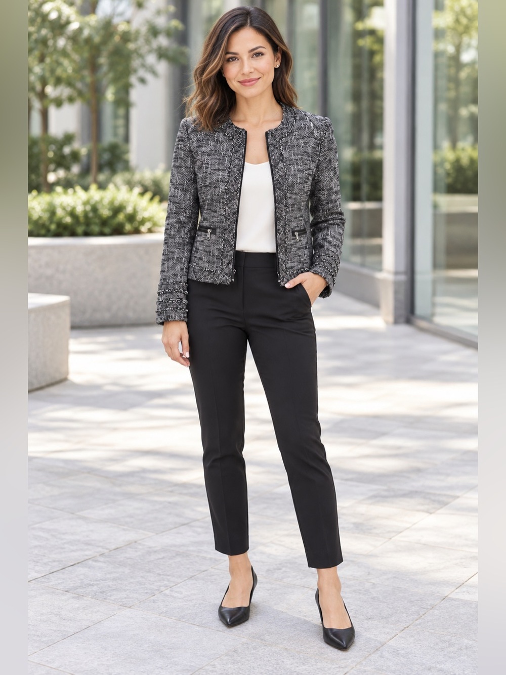 Banana Republic Black and Gray Tweed Blazer size 4P